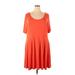 Ava & Viv Casual Dress - A-Line Scoop Neck Short sleeves: Orange Print Dresses - Women's Size 2X