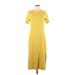 A New Day Casual Dress - Midi Crew Neck Short sleeves: Yellow Print Dresses - Women's Size Large