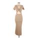 Lulus Casual Dress - Midi V-Neck Short sleeves: Tan Solid Dresses - Women's Size Medium