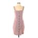 Casual Dress - Shirtdress Square Sleeveless: Pink Stripes Dresses - Women's Size Small