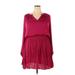 Simply Vera Vera Wang Casual Dress - A-Line V Neck Long sleeves: Burgundy Solid Dresses - Women's Size 2X-Large