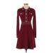 Alexia Admor Casual Dress - Shirtdress High Neck Long sleeves: Burgundy Solid Dresses - Women's Size X-Small