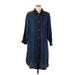 Soft Surroundings Casual Dress - Shirtdress Collared 3/4 sleeves: Blue Color Block Dresses - Women's Size Medium Petite