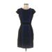 BCBGMAXAZRIA Casual Dress - Sheath Crew Neck Short sleeves: Blue Solid Dresses - Women's Size 4