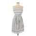 Ann Taylor LOFT Casual Dress - A-Line: Gray Stripes Dresses - Women's Size Medium Petite