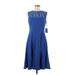 Calvin Klein Casual Dress - A-Line High Neck Sleeveless: Blue Print Dresses - New - Women's Size 6