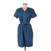 Talbots Casual Dress - Shirtdress V Neck Short sleeves: Blue Solid Dresses - Women's Size 12