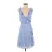 Topshop Casual Dress - A-Line V Neck Sleeveless: Blue Dresses - New - Women's Size 4