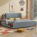 Latitude Run® Full Size Platform Bed w/ Storage Nightstand & Guardrail Wood & /Upholstered/Faux leather in Gray | Wayfair