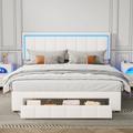 Ivy Bronx Platform Bed w/ LED Lights & Two Motion Activated Night Lights Wood & /Upholstered/Metal & /Metal/Faux leather | Wayfair