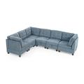 Blue Sectional - Red Barrel Studio® L-Shape DIY Combination Modular Sectional Sofa, Includes 3 Single Chair & 3 Corner Chenille | Wayfair