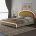 Zoomie Kids Full Size Platform Bed w/ Rainbow Shaped & Height-Adjustbale Headboard Upholstered/Faux in Brown/Pink | Wayfair