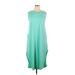 Zenana Casual Dress - Midi Crew Neck Sleeveless: Teal Solid Dresses - Women's Size 1X