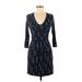 Boden Cocktail Dress - Sheath V-Neck 3/4 sleeves: Blue Print Dresses - Women's Size 6