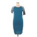 Lularoe Casual Dress - Sheath Crew Neck Short sleeves: Teal Color Block Dresses - Women's Size X-Large