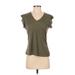 Calvin Klein Short Sleeve Blouse: Green Tops - Women's Size Small