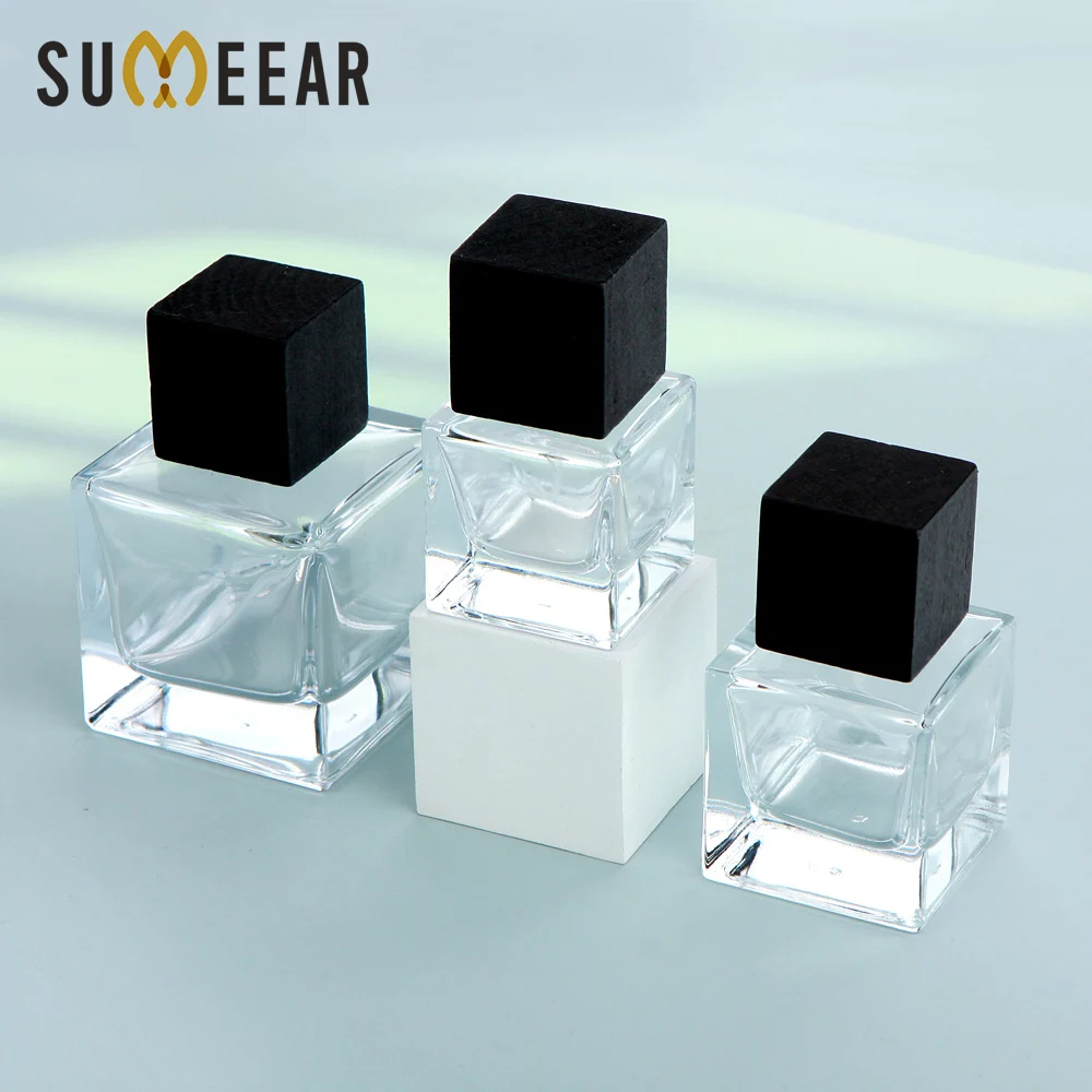 5 teile/los 30ml 50ml 100ml einfache Art quadratische dicke Glas parfüm flaschen Slap-up Parfüm Sprüh flaschen schwarze Kappe Parfüm für den Menschen Image