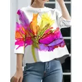Freeacy abbigliamento moda donna 2024 primavera New Contrast Color Flower Printed t-shirt allentata