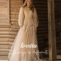 Lorrtta elegant o Hals eine Linie Ballkleid Tüll Abendkleid Langarm Frauen formelle Anlass Kleid