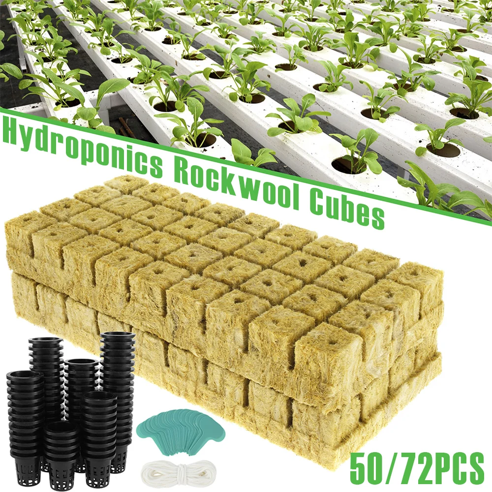 72 Set Stone wool Hydro ponic Grow Media Würfel Pflanzen würfel atmungsaktiv gute Absorption Hydro ponic Mesh Net Cup Kit für Heim balkon