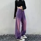 Women Korea Style Gradient Purple Color Jeans Spring And Summer Commuting Pants High Waist Wide-leg