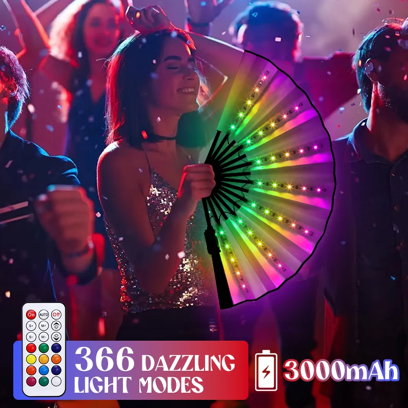 Leuchtender bunter faltbarer LED-Fan, tanzendes Licht, Nachtshow, Nachtleuchte, Requisiten, Festival-Zubehör, leuchtet im Dunkeln, Partyzubehör Image