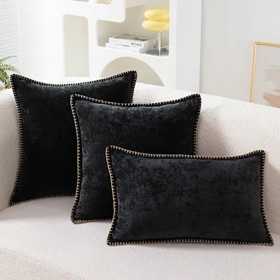 Schwarzer Kissenbezug, Chenille-Kissenbezug, 30 x 50 cm, dekorative Kissen für Sofa, Bett, Samt, luxuriöse Sofakissen, Heimdekoration Image