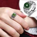 Vintage Fashion Imitation Hotan Jade Jasper Männer Silber Überzogene Ring Smaragd Ring männer