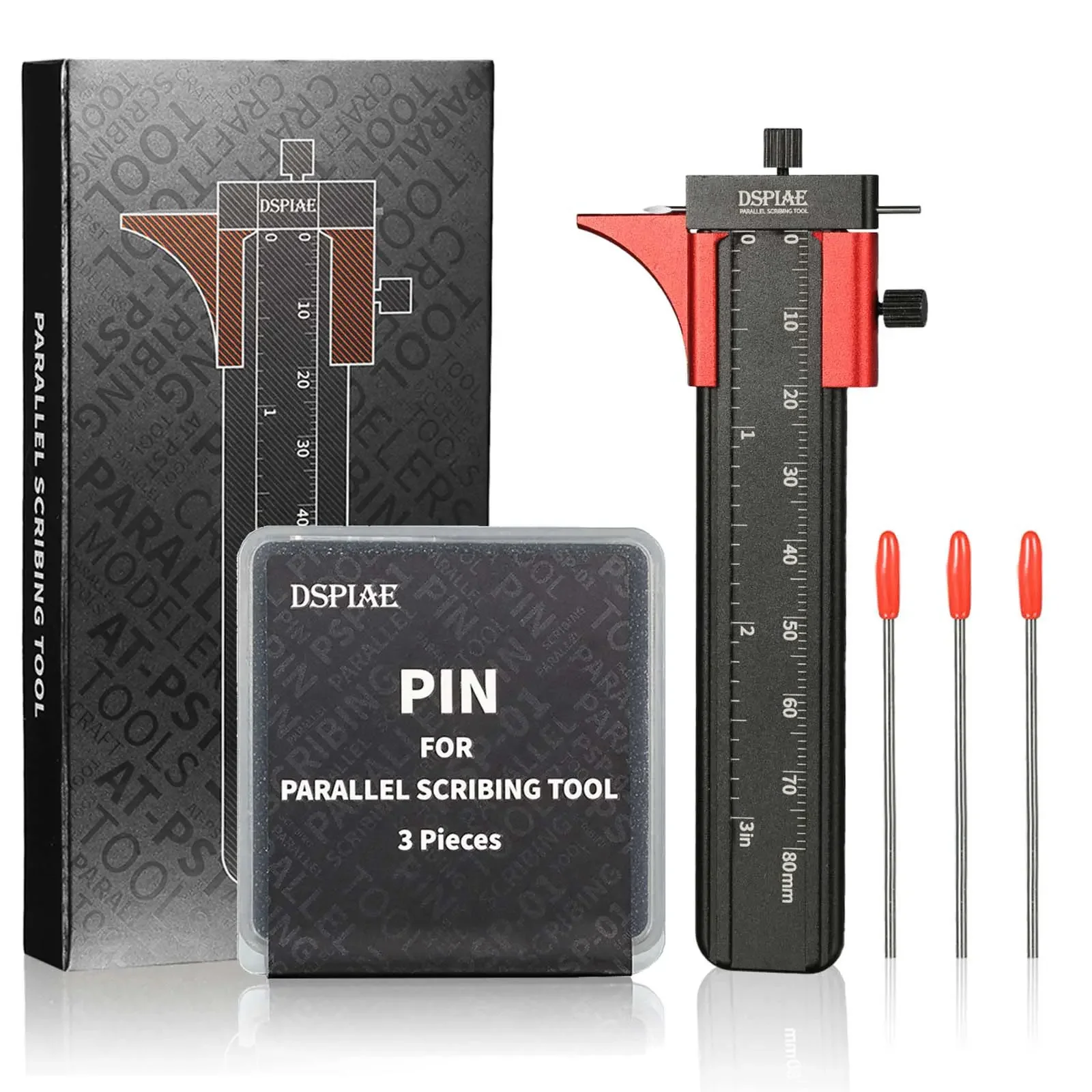 Dspiae AT-PST Parallel-Anreißwerkzeug, isometrischer Liniengravierer, Parallel-Linienschnitzwerkzeug, Anreißlinie, Stift, Schwarz, 110 x 40 x 6 mm, Neu Image