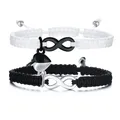 Attraktive Herz Charme Paar Armbänder für Frauen Männer Weiß Schwarz Geflochtenen Seil Kette mit