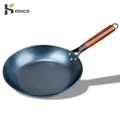 Poêle à frire plate avec manche en bois marmite antiarina woks non revêtus gaz et induction fer