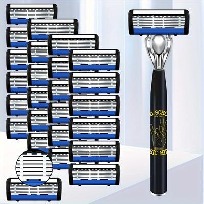 Classic 7-layer Manual Razor Set, 1 Handle With 3/6/12/18 Refills, Stainless Steel Manual Shave Razors For Daily Face Care