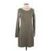 Ann Taylor LOFT Outlet Casual Dress Scoop Neck Long sleeves: Gray Print Dresses - Women's Size X-Small