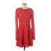 BCBGMAXAZRIA Casual Dress - A-Line High Neck Long sleeves: Red Solid Dresses - Women's Size Small