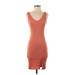 21 Saints Casual Dress - Bodycon V Neck Sleeveless: Orange Solid Dresses - Women's Size Small