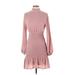 Hyfve Casual Dress - DropWaist Mock Long Sleeve: Pink Solid Dresses - Women's Size Small