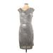 Vince Camuto Cocktail Dress - Sheath Cowl Neck Short sleeves: Silver Print Dresses - Women's Size 12