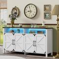 xrboomlife Sideboard Buffet Cabinet with Lights 61.02 Large Kitchen Cabinet Farmhouse LED Buffet Cabinet with Coffee for Dinning Room Kitchen Hallway and Living Room Whit
