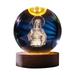 Crystal Ball Night Light Engraved Holy Family Figurine Statue with Wooden Stand Colour Changing Light Glass Religious Collection Catholic Church Virgin Mary Glass Statue with Colourful LED Base (E)