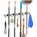 Broom Mop Holder Wall Mount Stainless Steel Tool Hanger Storage Organizer for Home Kitchen Garage Garden Laundry Room Bathroom Organization and Storage(4 Racks 5 Hooks)