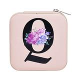 Bradem Cosmetic Bag Wash Pouch Personalized Women S Jewelry Box Travel Jewelry Box English Alphabet Flower Jewelry Makeup Bag Gifts for Women Gifts for Friends