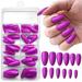 SHNWU Short Ballerina Press On Nails Blue Glitter False Nails 3D Rhinestone Acrylic Fake Nail Salon Quality For Women and Girls 20PCS (J)