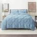 Nestl 3 Piece Pinch Pleated Pintuck Duvet Cover Set with Shams Soft Microfiber Button Closure Bedding Set Full - Ice Blue