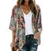 Herrnalise Women s Lightweight Open-Front Cardigan Sweater Women s Floral Print Puff Sleeve Kimono Cardigan Loose Chiffon Cover Up Casual Blouse Tops