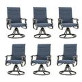 ECOPATIO Patio Swivel Chairs Set of 6 Outdoor Dining Chairs High Back Padded All Weather Breathable Textilene Outdoor Swivel Chairs with Metal Rocking Frame for Lawn Garden Backyard Deck Blue