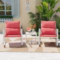 xrboomlife 3 Piece Bistro Set Patio Rocking Chairs Outdoor Porch w Off-White Cushions Water Resistant Glass-Top Coffee Table for Garden Pool Backyard