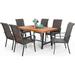 PHI VILLA 6 Piece Outdoor Wooden Dining Set for 6 1 Acacia Wood Dining Table & 1 Bench 4 Cushioned Rattan Dining Chairs Farmhouse Furniture Set for Patio Yard Deck Porch