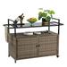 Outdoor Wicker Bar Cart Patio Wine Serving Cart w/Wheels Rolling Rattan Beverage Bar Counter Table w/Glass Top for Porch Backyard Garden Poolside Party Light brown