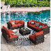 TANGJEAMER 9 Piece Patio Furniture Set All Weather Outdoor Sectional PE Rattan Patio Conversation Sets with Cushions and Glass Coffee Table for Garden Lawn Balcony
