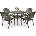 MEETWARM 5 Piece Patio Dining Set Outdoor All-Weather Cast Aluminum Dining Table Set Patio Furniture Set for Backyard Garden Deck Include 4 Chairs 4 Cushions and 1 Round Table with Um